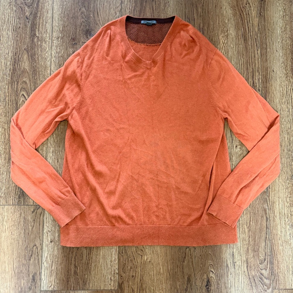Johnston & Murphy Mens XL Orange Silk‎ Angora Blend V-Neck Sweater quiet luxury